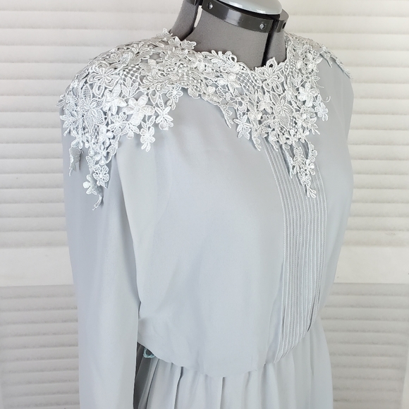 Ursula of Switzerland | 8P | blue chiffon long sleeve blouson gown | Vtg - Picture 10 of 14